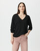 Schwarzer Damenfeinstrickpullover Lurex Schmuckhals-3