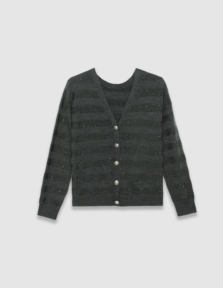 Women’s grey knit striped sequin-embroidered cardigan-6