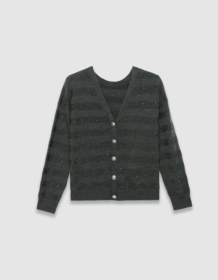 Women’s grey knit striped sequin-embroidered cardigan-6 Women’s grey knit striped sequin-embroidered cardigan-6