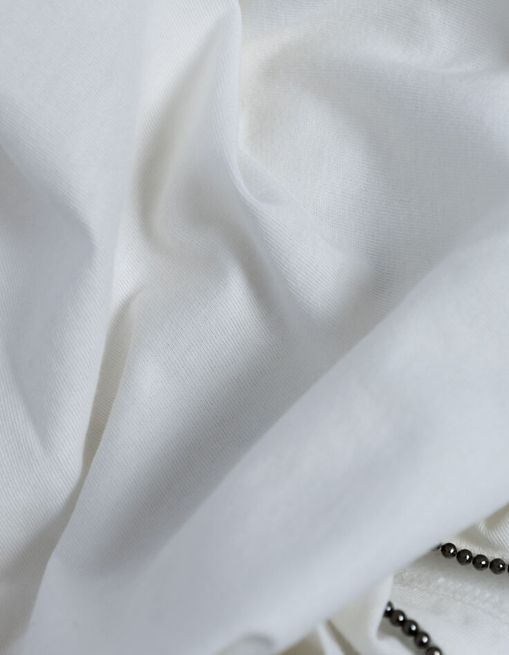 Tee-shirt blanc encolure V bijou Femme-6