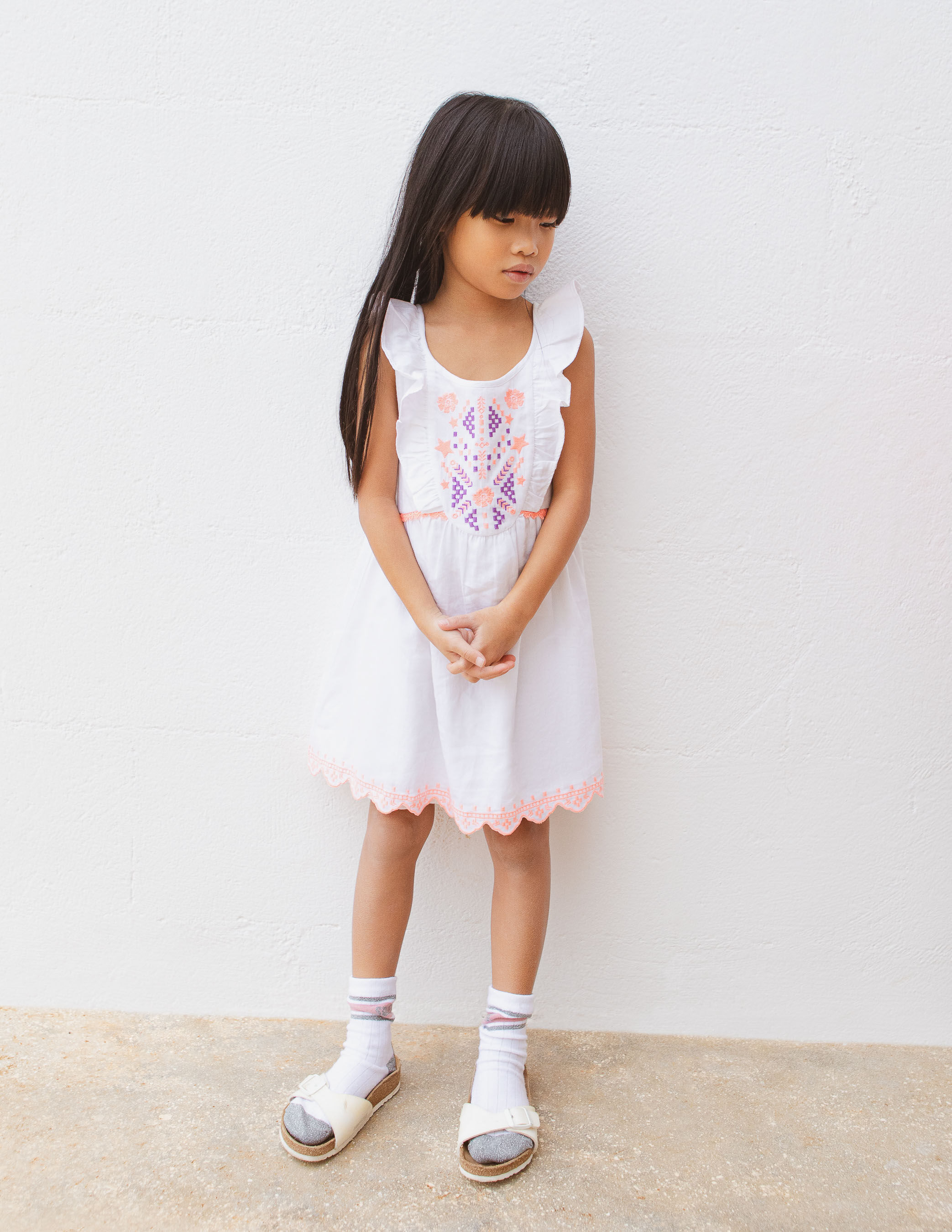 Robe blanc casse broderies ethniques fluo fille IKKS