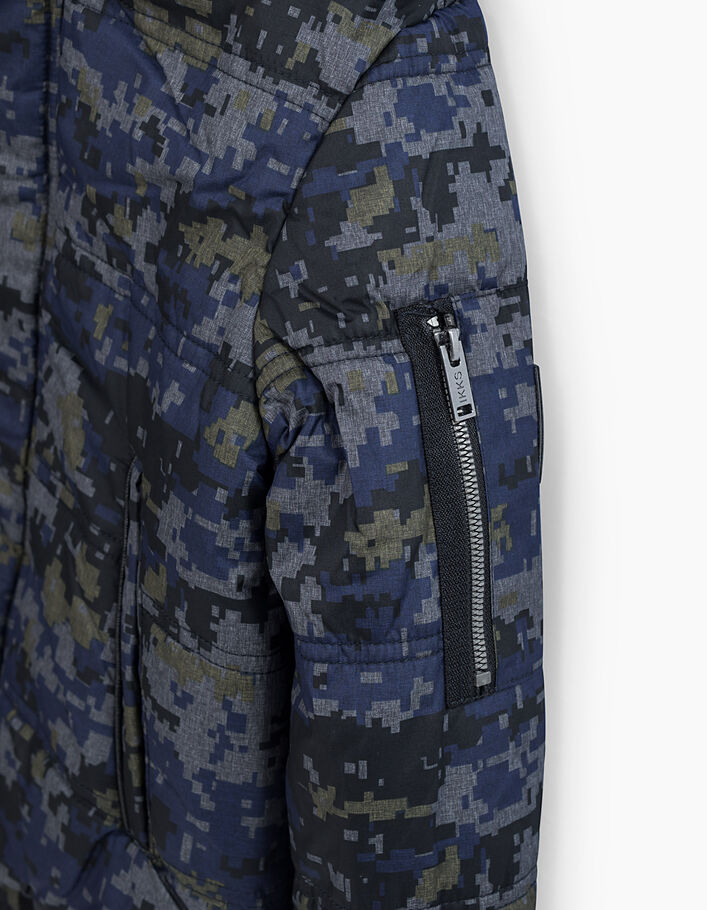 Boys’ indigo pixelised camouflage print padded jacket  - IKKS