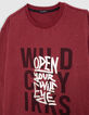 T-shirt rouge messages print et brod&eacute; sequins gar&ccedil;on-2