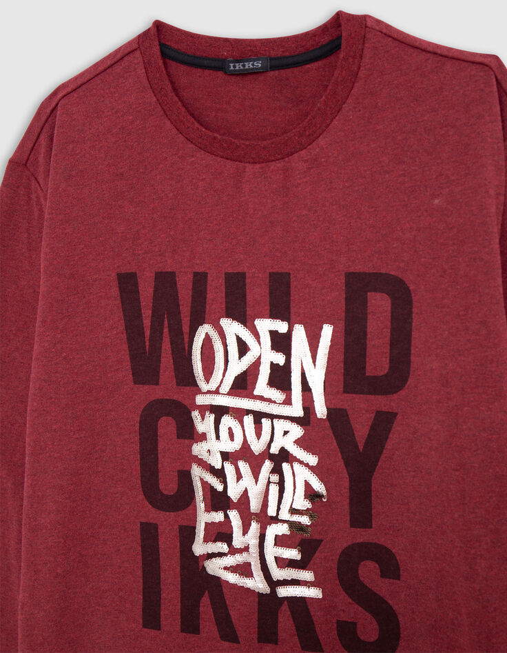 T-shirt rouge messages print et brod&eacute; sequins gar&ccedil;on-2