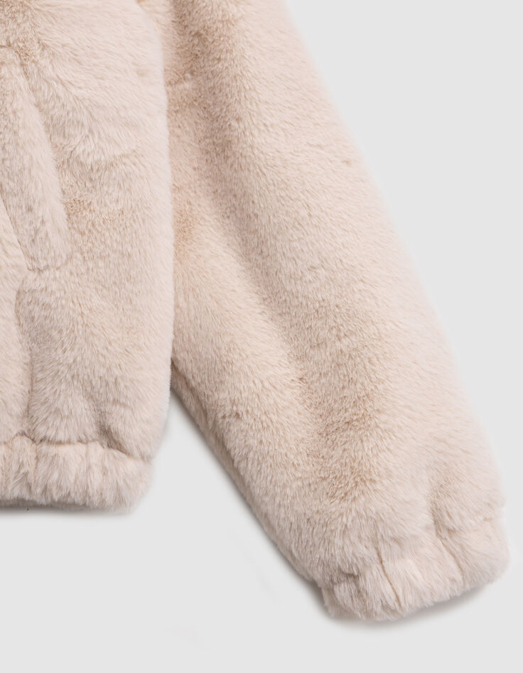 Chaqueta beige reciclada con capucha para niña-3