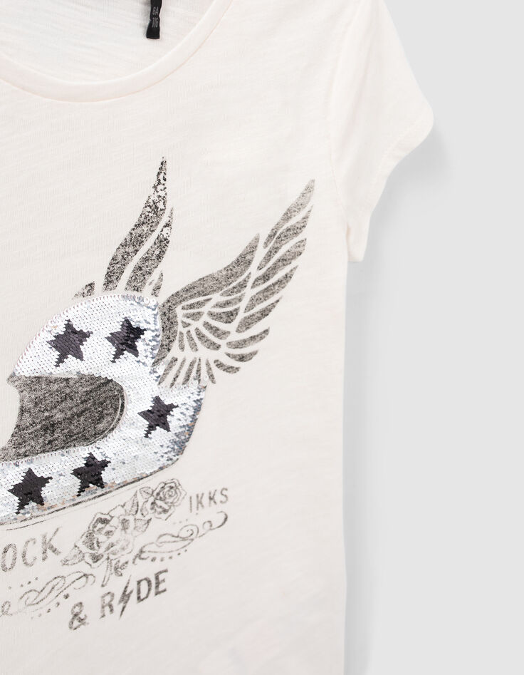 Girls’ white reversible sequin winged helmet T-shirt-5