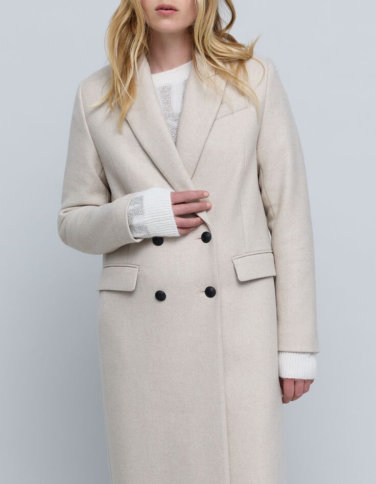 Women's long ecru pea jacket-6