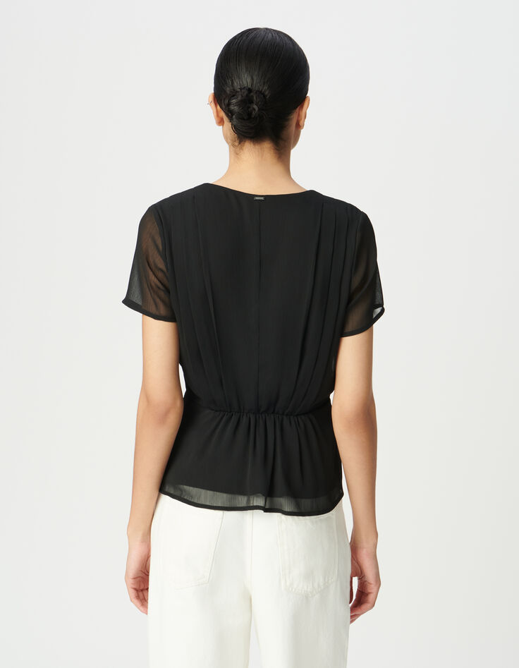 Top noir à smocks manches courtes-3
