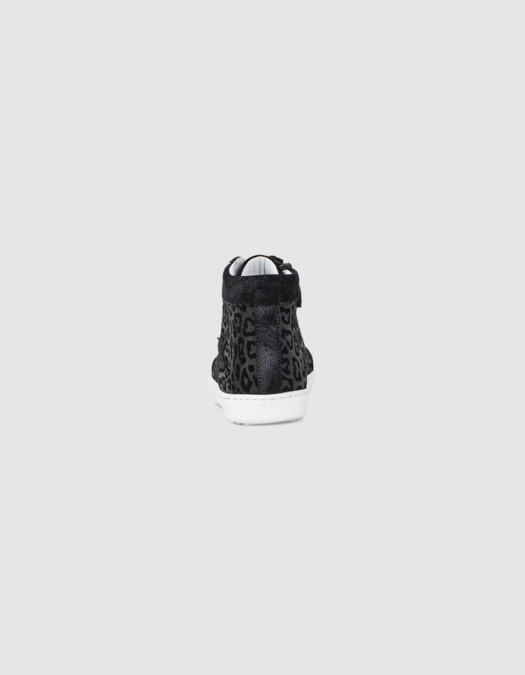 Baskets noires cuir velours motif léopard fille-3