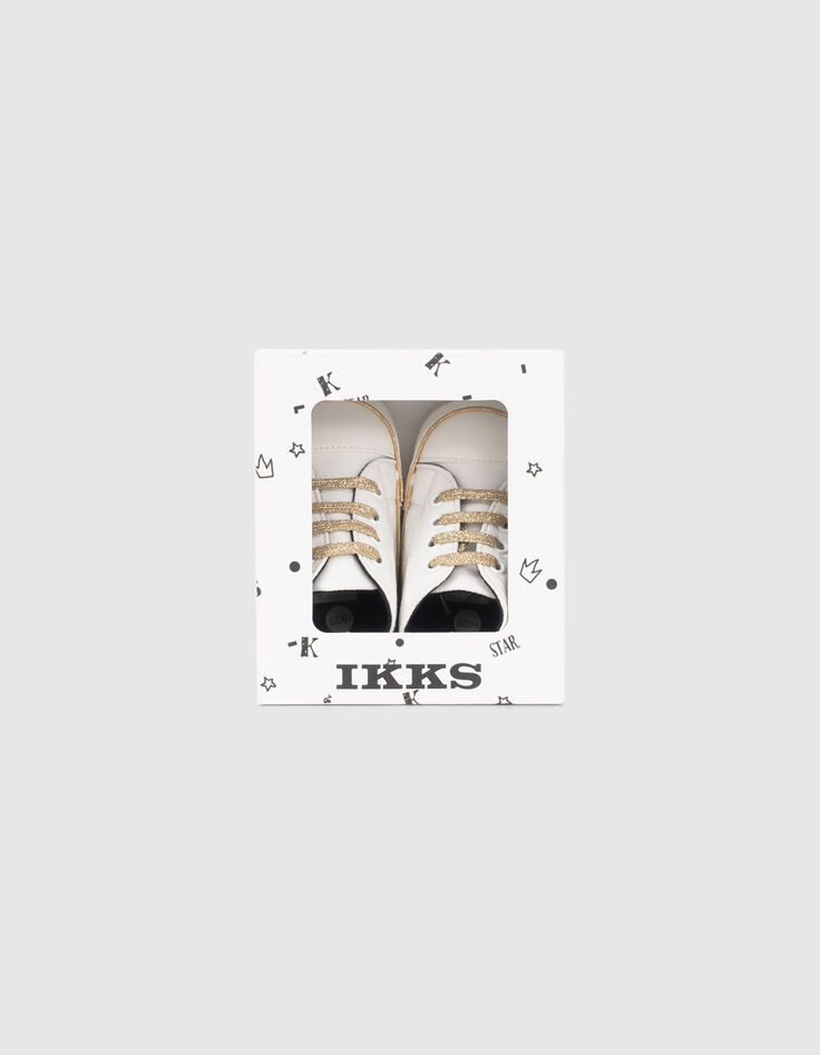 Ecru sneakers met goudkleurige veters babymeisjes-4