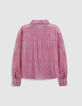 Chemise ray&eacute;e rose et rouge cropped Femme-6