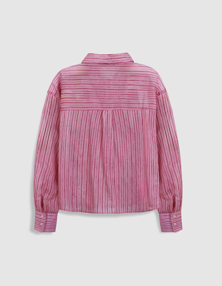 Chemise ray&eacute;e rose et rouge cropped Femme-6