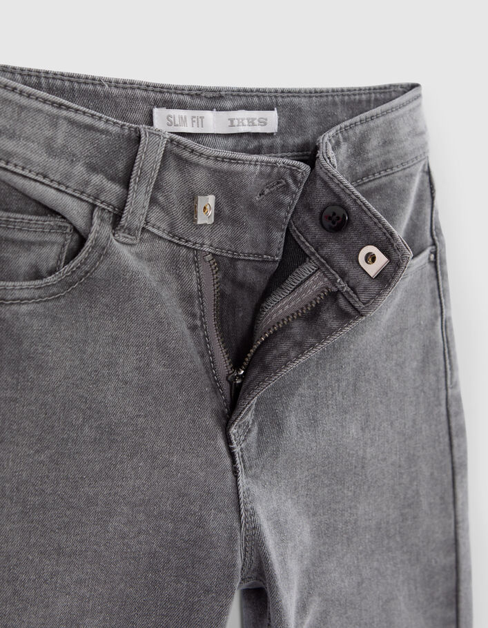 Girls' grey slim jeans with asymmetric zip fringed cuffs