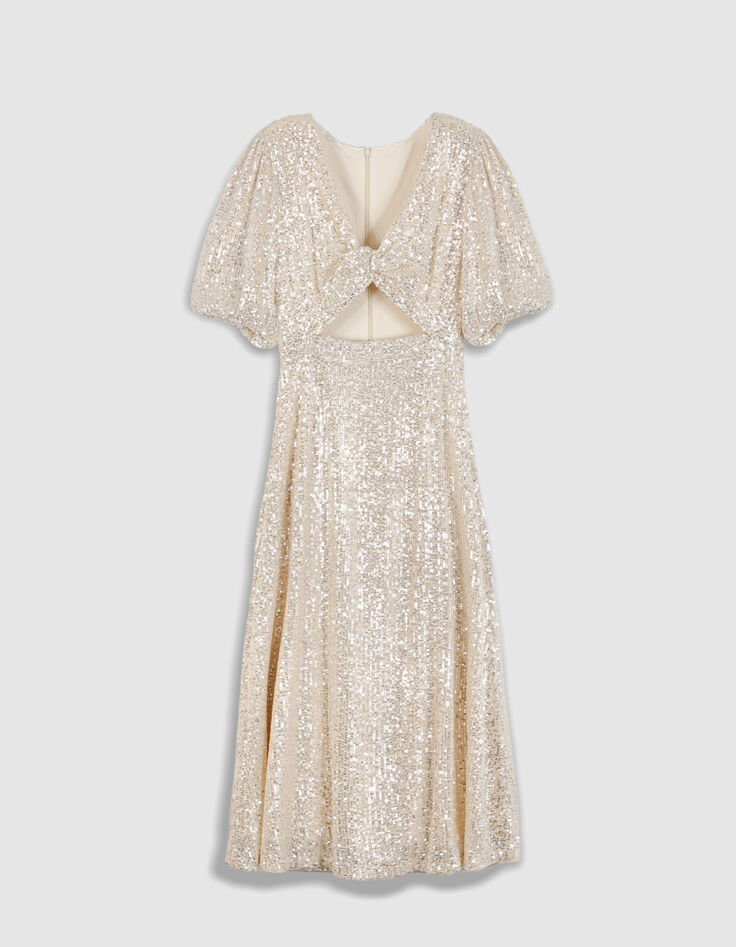 Vestido dorado lentejuelas con lazo Mujer-6