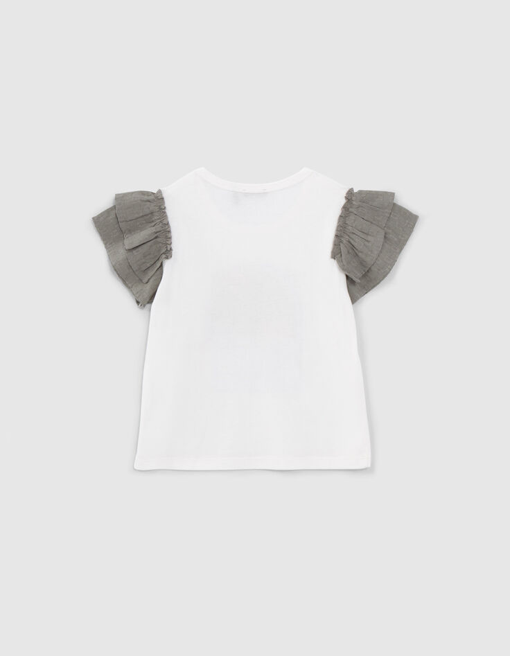 Girls’ off-white T-shirt, palm trees and ruffled sleeves-3
