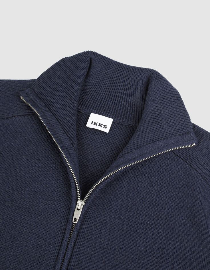 Cardigan col camionneur marine tricot zipp&eacute; Homme-8