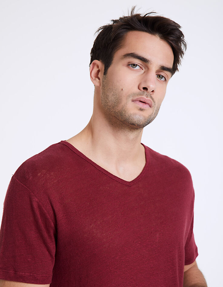 Tee-shirt vermillon en lin Homme -1 Tee-shirt vermillon en lin Homme -1