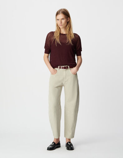 Pull bordeaux tricot fin ajouré lurex Femme - IKKS