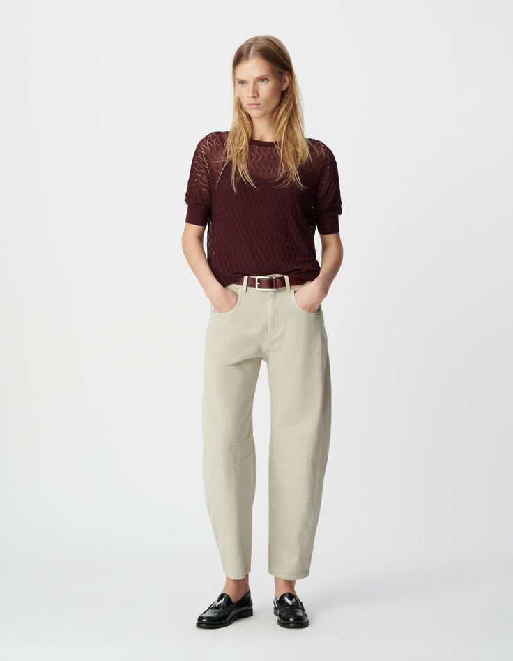 Pull bordeaux tricot fin ajouré lurex Femme-1