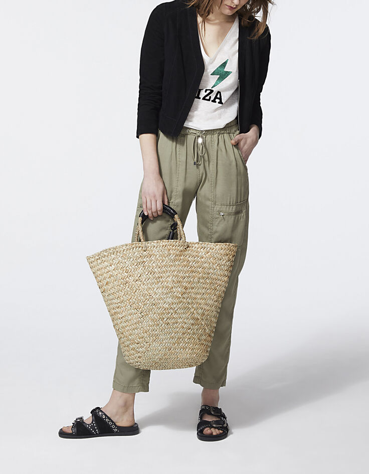 Cremeweißes Damen-T-Shirt mit geflocktem Veloursmotiv-6
