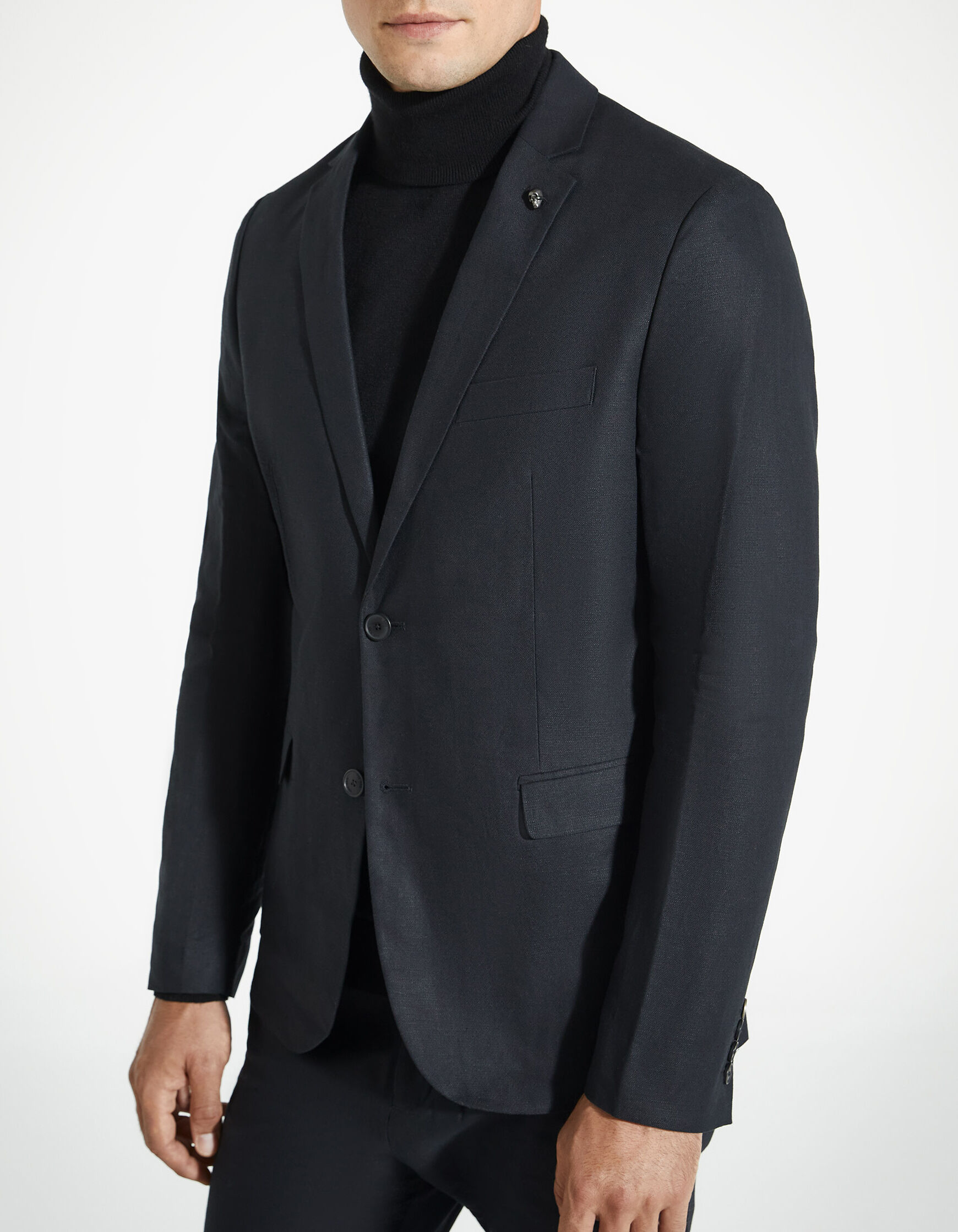 Men's black jacquard cotton linen jacket