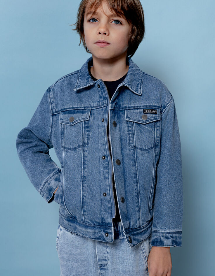 Blouson en jean bleu capuche amovible garçon-3