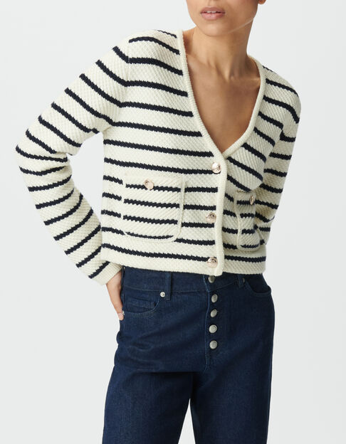 Marineblaue und wei&szlig;e Damen-Strickjacke - IKKS