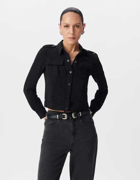 Women’s black recycled shirt with chest pockets - IKKS