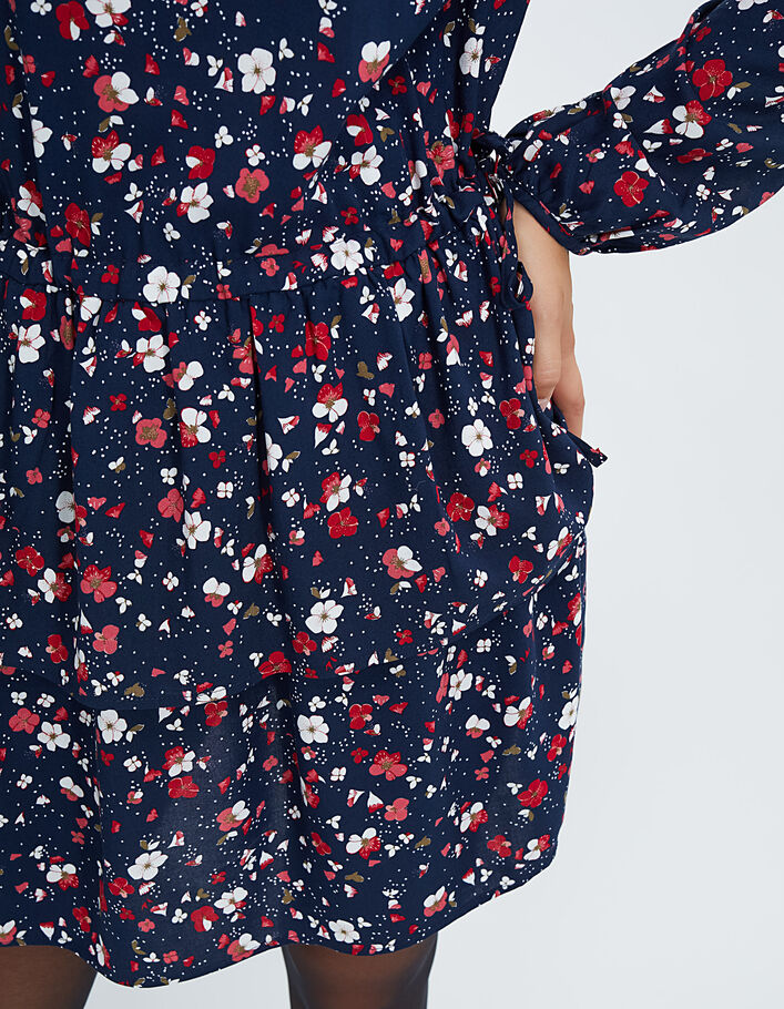 Marineblauwe jurk met Floral Preppy print I.Code - I.CODE