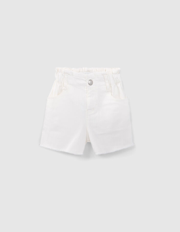 Ecru jeansshort met geborduurde biezen opzij meisjes-1