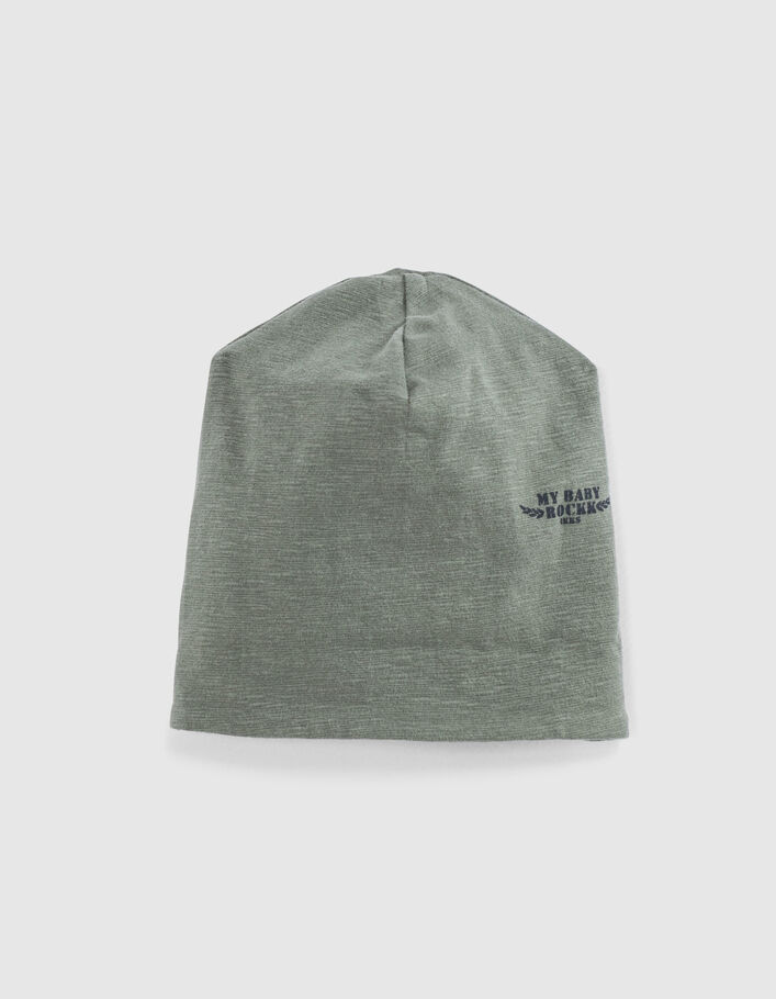 Baby’s khaki+rock print organic cotton reversible beanie - IKKS