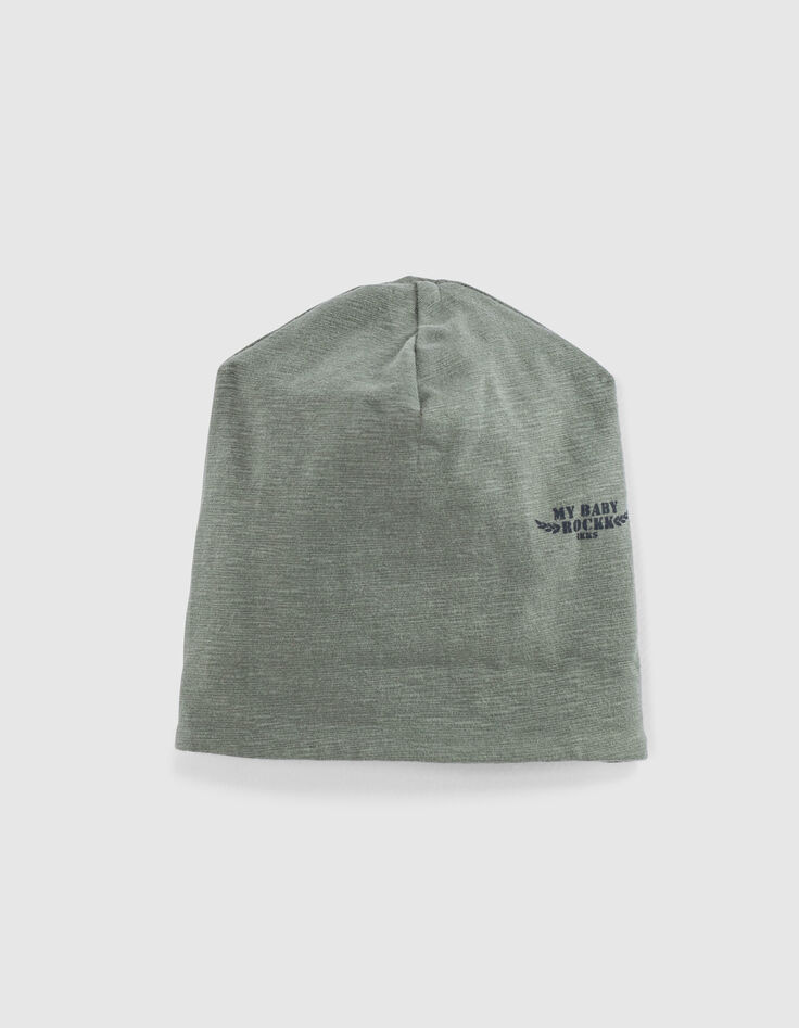 Baby’s khaki+rock print organic cotton reversible beanie-3