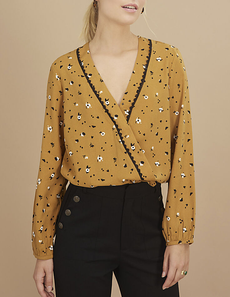 Okergele blouse bloemen-luipaardprint I.Code-2 Okergele blouse bloemen-luipaardprint I.Code-2