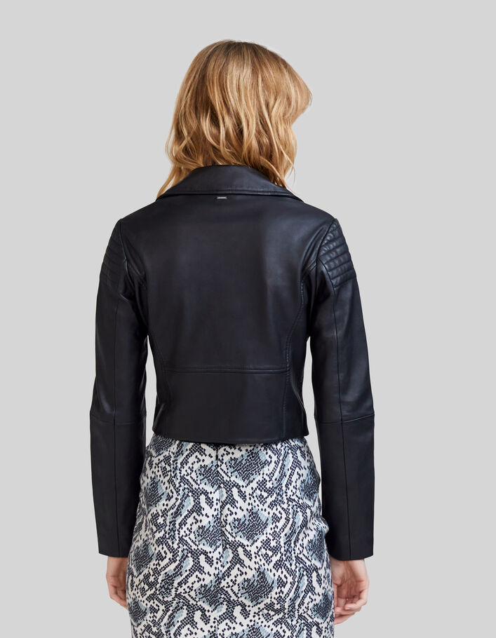 Women’s quilted shoulder lambskin leather short jacket-2