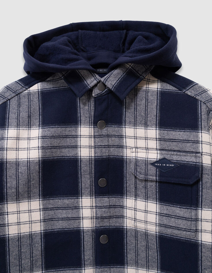 Sobrecamisa azul marino cuadros capucha extraíble niño-8
