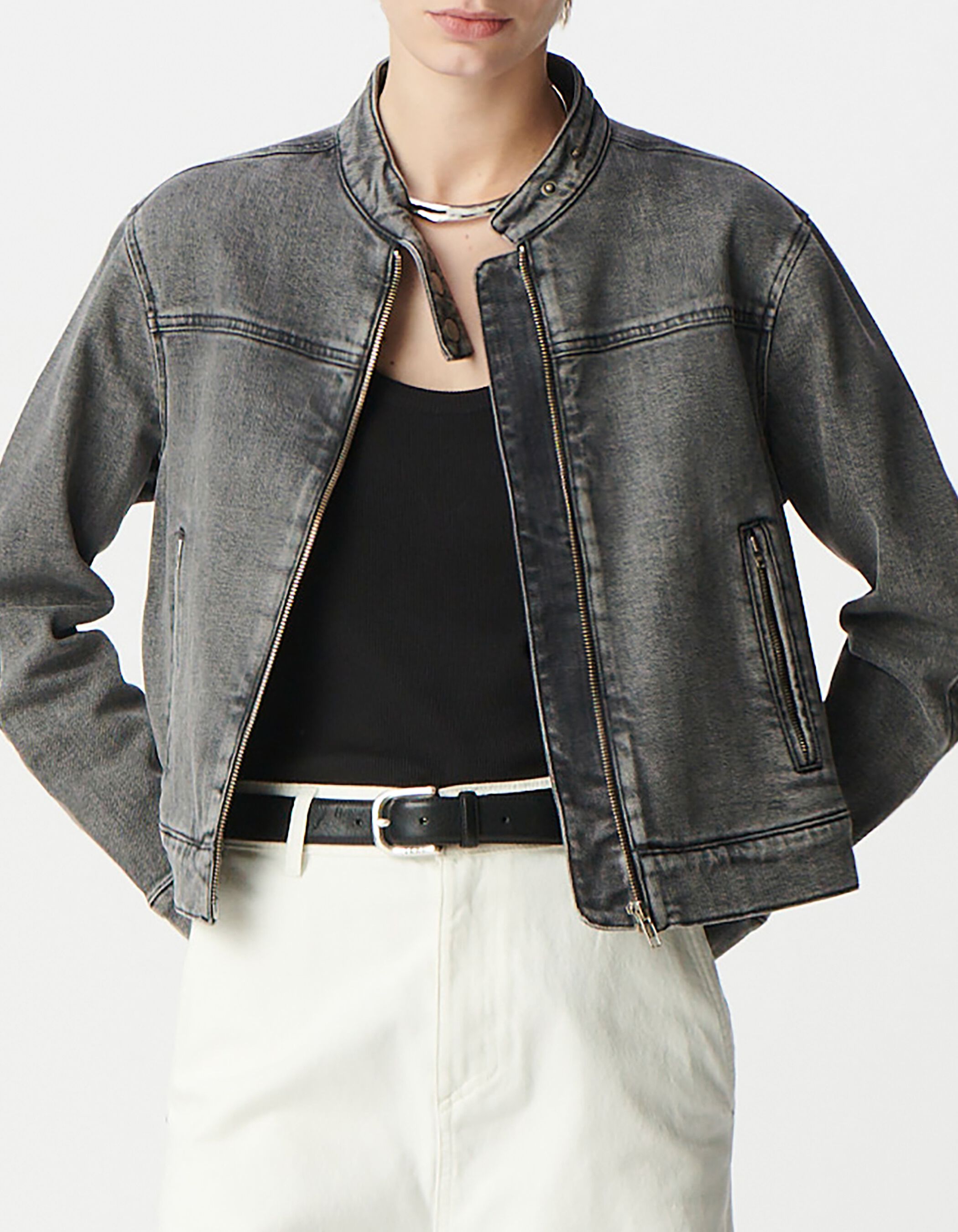 Women's grey denim zip-front jacket IKKS