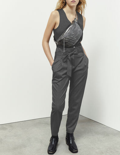 Women’s grey end-on-end high-waist suit trousers - IKKS