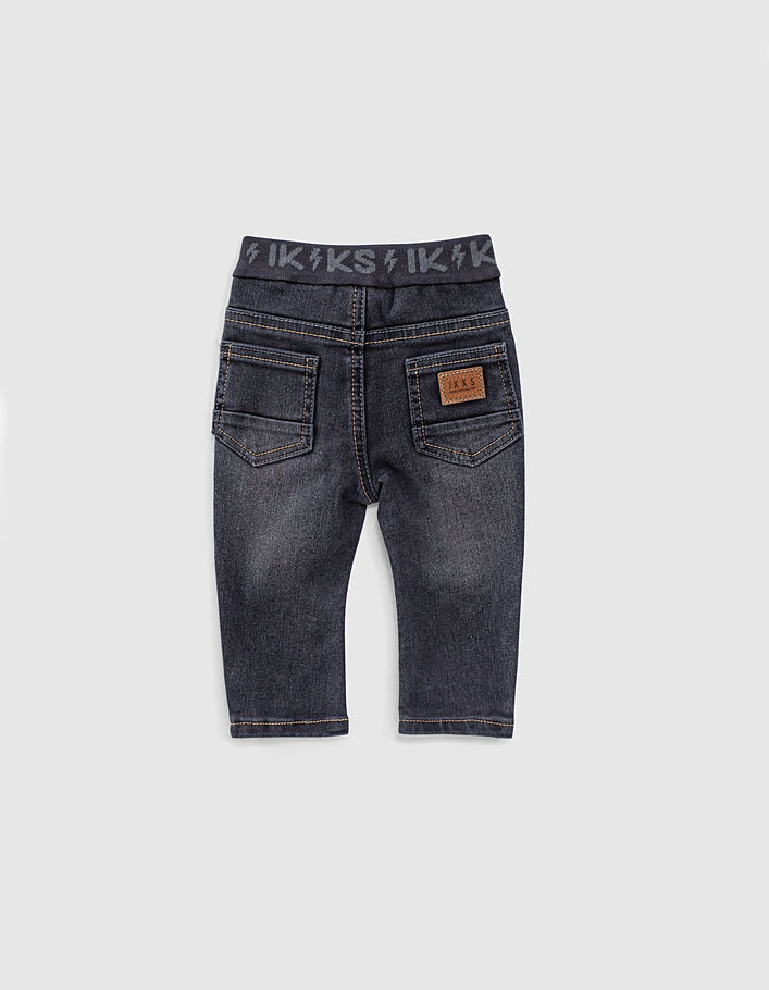 Baby boys’ black worn-out look jeans + ribbed waistband - IKKS