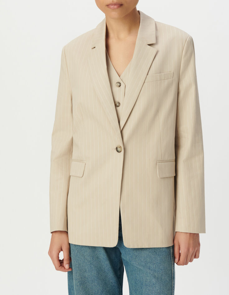 Beiger Damenblazer mit Tennisstreifen-3