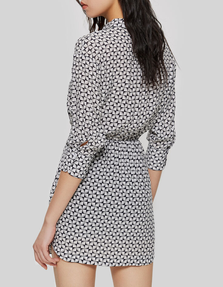 Damesjurk met geometrische print in crèmekleur-3