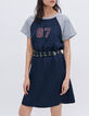 Women’s navy T-shirt dress with grey sleeves-1