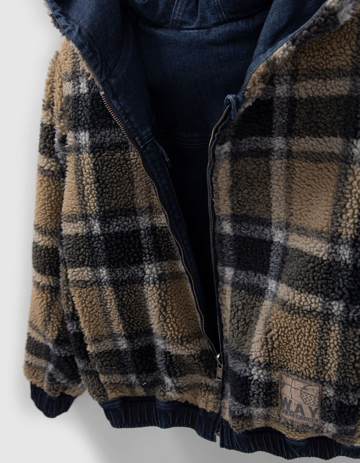 Boys’ blue denim/checked Sherpa reversible jacket-6