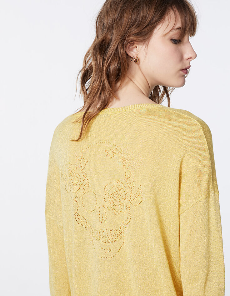 Pull maille tricot viscose métallisé tête de mort dos femme-5