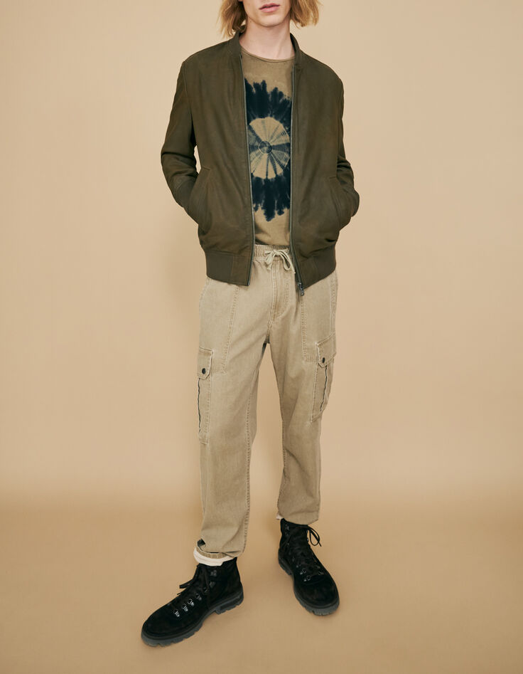 Blouson kaki en cuir velours Homme-7