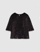 Black 3/4 sleeve top with round neck for women-2