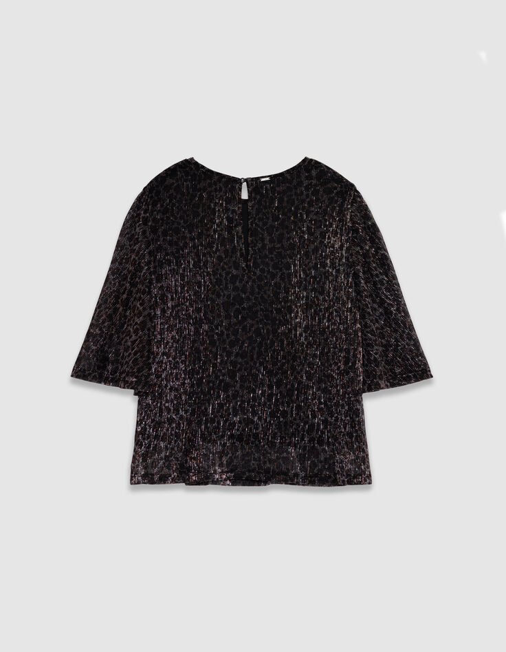 Black 3/4 sleeve top with round neck for women-2