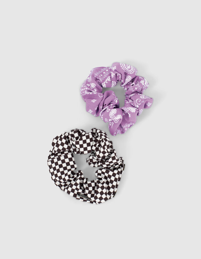 Girls’ black and white checkerboard/pink scrunchies - IKKS