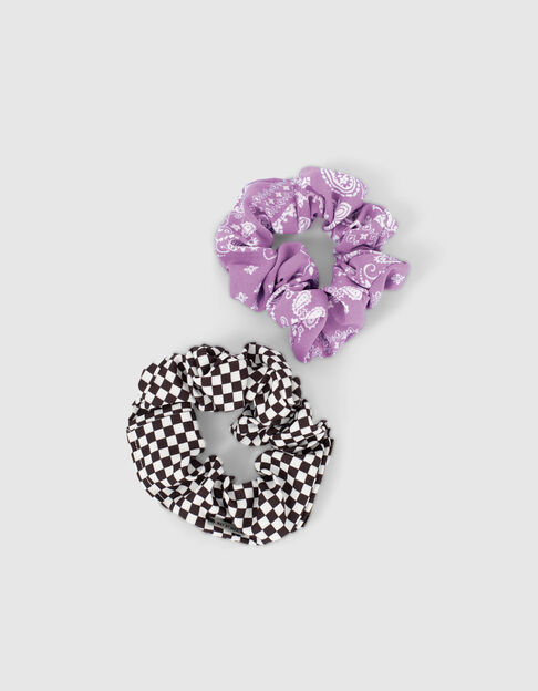 Girls’ black and white checkerboard/pink scrunchies