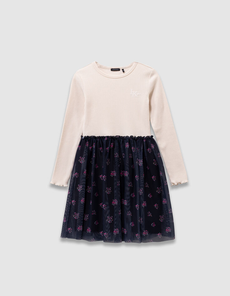 Vestido bimaterial crudo tul ramos niña-1 Vestido bimaterial crudo tul ramos niña-1