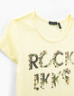 Tee-shirt jaune vif à message avec clous fille-5